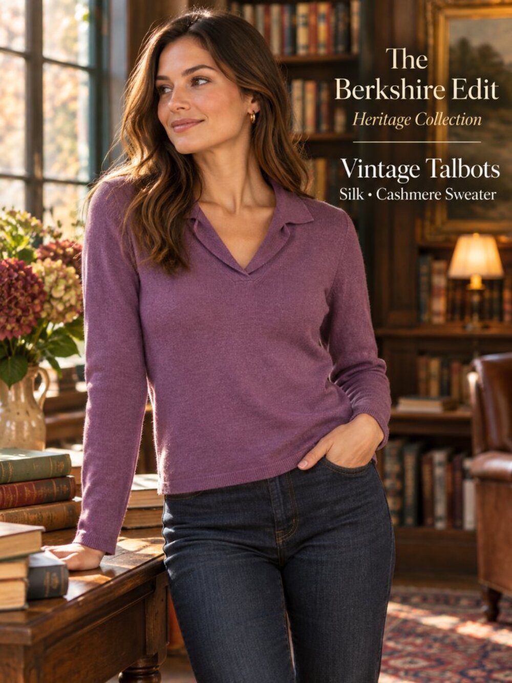 Vintage Talbots Purple Silk Cashmere Collared V-Neck Sweater Petite XSP